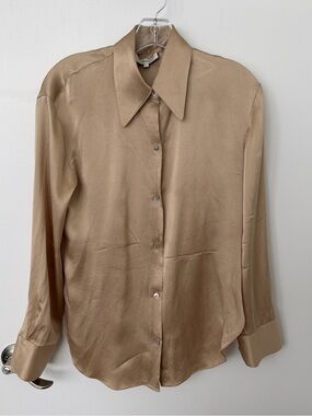 Vince Peach-Taupe Silk satin Button-Up Blouse